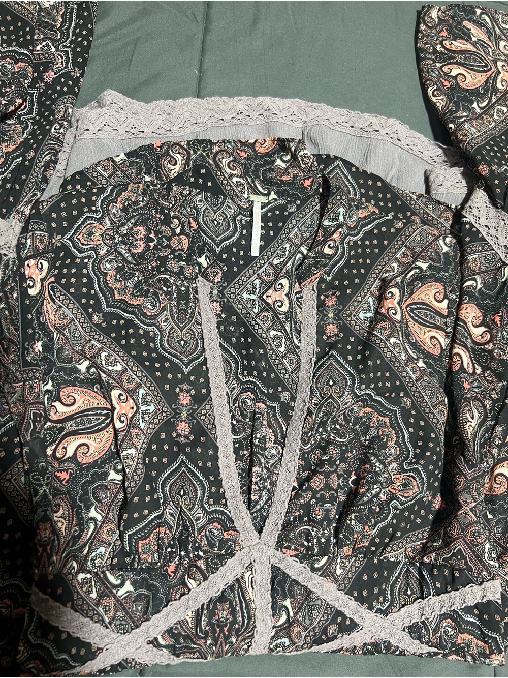 Free People Black and Blush Paisley V-Neck Mini Dress - Picture 7 of 8